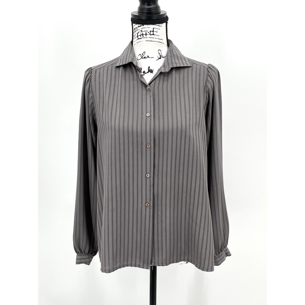 Vintage Rodier Paris Blouse Womens Long Sleeve Striped Gray Size 40 / Medium